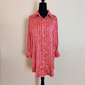 VICI Brenleigh‎ Printed Satin Button Down Tunic Dress Womens Size XS